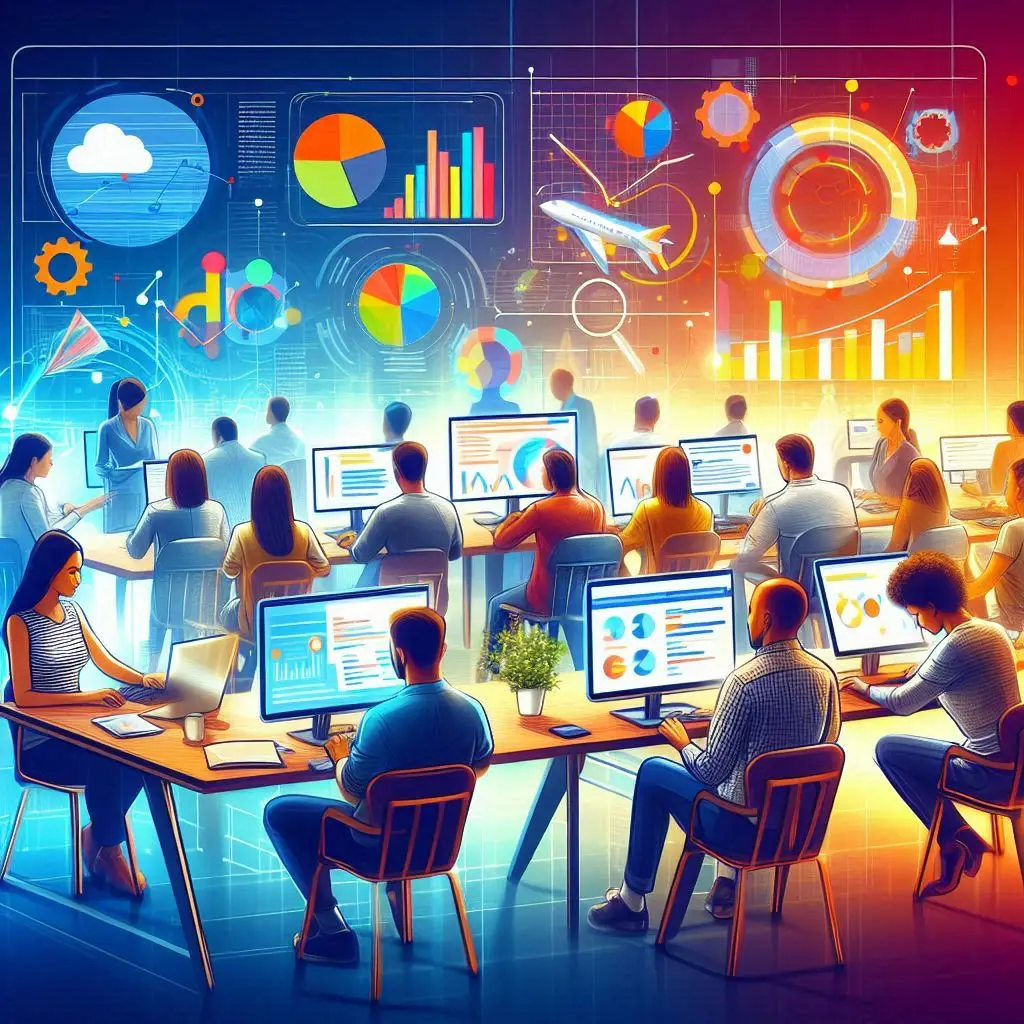 Das Bild zeigt die verschiedenen Aspekte der Suchmaschinenoptimierung (SEO) im digitalen Zeitalter. Zu sehen sind Symbole wie Suchmaschinen, Analyse-Tools, Keywords und andere Elemente, die die Komplexität und Vielseitigkeit von SEO veranschaulichen. Es betont die Bedeutung von SEO für die Verbesserung der Sichtbarkeit und Auffindbarkeit von Webseiten im Internet.