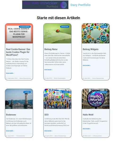 Beispiel von Blog, 6 Beiträge sind dargestellt. Frontend Webentwicklung Projekte